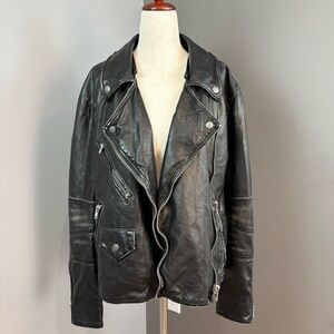 We The Free Faux Leather Moto Jacket Size S Distressed Black w Silver Zippers